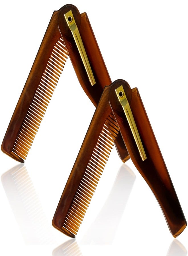 Zoolinn Men's Handmade Folding Pocket Comb, 6.69-Inch Amber Finish, Fine Tooth Comb for Hair, Beard, and Mustache Grooming - Image 1